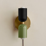 Up Down Plug-In Wall Sconce - Brass Canopy / Black Upper Shade