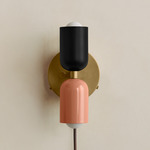 Up Down Plug-In Wall Sconce - Brass Canopy / Black Upper Shade