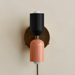 Up Down Plug-In Wall Sconce - Patina Brass Canopy / Black Upper Shade