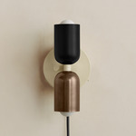 Up Down Plug-In Wall Sconce - Bone Canopy / Black Upper Shade