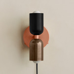 Up Down Plug-In Wall Sconce - Peach Canopy / Black Upper Shade