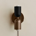 Up Down Plug-In Wall Sconce - Patina Brass Canopy / Black Upper Shade