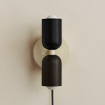 Up Down Plug-In Wall Sconce - Bone Canopy / Black Upper Shade