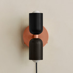 Up Down Plug-In Wall Sconce - Peach Canopy / Black Upper Shade