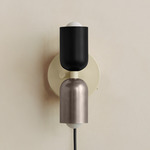 Up Down Plug-In Wall Sconce - Bone Canopy / Black Upper Shade