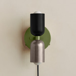 Up Down Plug-In Wall Sconce - Reed Green Canopy / Black Upper Shade