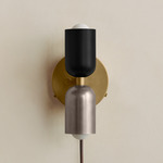 Up Down Plug-In Wall Sconce - Brass Canopy / Black Upper Shade