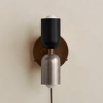 Up Down Plug-In Wall Sconce - Patina Brass Canopy / Black Upper Shade