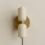Up Down Plug-In Wall Sconce - Brass Canopy / Bone Upper Shade