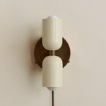 Up Down Plug-In Wall Sconce - Patina Brass Canopy / Bone Upper Shade