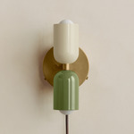 Up Down Plug-In Wall Sconce - Brass Canopy / Bone Upper Shade