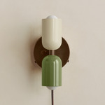 Up Down Plug-In Wall Sconce - Patina Brass Canopy / Bone Upper Shade
