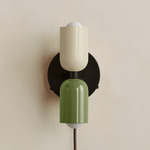Up Down Plug-In Wall Sconce - Blackened Brass Canopy / Bone Upper Shade