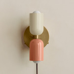 Up Down Plug-In Wall Sconce - Brass Canopy / Bone Upper Shade