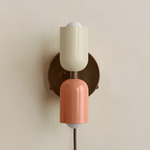 Up Down Plug-In Wall Sconce - Patina Brass Canopy / Bone Upper Shade