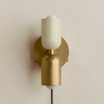 Up Down Plug-In Wall Sconce - Brass Canopy / Bone Upper Shade