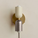 Up Down Plug-In Wall Sconce - Brass Canopy / Bone Upper Shade