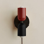 Up Down Plug-In Wall Sconce - Blackened Brass Canopy / Oxide Red Upper Shade