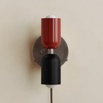 Up Down Plug-In Wall Sconce - Pewter Canopy / Oxide Red Upper Shade