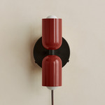 Up Down Plug-In Wall Sconce - Blackened Brass Canopy / Oxide Red Upper Shade