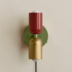 Up Down Plug-In Wall Sconce - Reed Green Canopy / Oxide Red Upper Shade