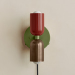 Up Down Plug-In Wall Sconce - Reed Green Canopy / Oxide Red Upper Shade