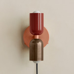 Up Down Plug-In Wall Sconce - Peach Canopy / Oxide Red Upper Shade