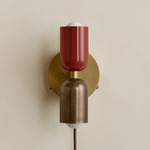 Up Down Plug-In Wall Sconce - Brass Canopy / Oxide Red Upper Shade