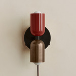 Up Down Plug-In Wall Sconce - Blackened Brass Canopy / Oxide Red Upper Shade