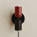 Up Down Plug-In Wall Sconce - Black Canopy / Oxide Red Upper Shade