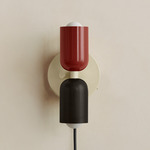 Up Down Plug-In Wall Sconce - Bone Canopy / Oxide Red Upper Shade