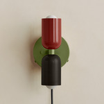 Up Down Plug-In Wall Sconce - Reed Green Canopy / Oxide Red Upper Shade