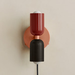 Up Down Plug-In Wall Sconce - Peach Canopy / Oxide Red Upper Shade