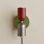 Up Down Plug-In Wall Sconce - Reed Green Canopy / Oxide Red Upper Shade