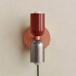 Up Down Plug-In Wall Sconce - Peach Canopy / Oxide Red Upper Shade