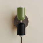 Up Down Plug-In Wall Sconce - Pewter Canopy / Reed Green Upper Shade
