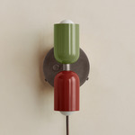 Up Down Plug-In Wall Sconce - Pewter Canopy / Reed Green Upper Shade