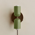 Up Down Plug-In Wall Sconce - Patina Brass Canopy / Reed Green Upper Shade