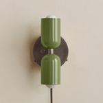 Up Down Plug-In Wall Sconce - Pewter Canopy / Reed Green Upper Shade
