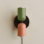 Up Down Plug-In Wall Sconce - Blackened Brass Canopy / Reed Green Upper Shade