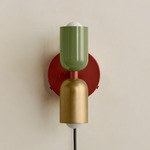 Up Down Plug-In Wall Sconce - Oxide Red Canopy / Reed Green Upper Shade