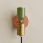 Up Down Plug-In Wall Sconce - Peach Canopy / Reed Green Upper Shade
