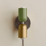 Up Down Plug-In Wall Sconce - Pewter Canopy / Reed Green Upper Shade