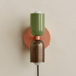 Up Down Plug-In Wall Sconce - Peach Canopy / Reed Green Upper Shade