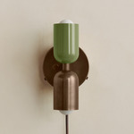 Up Down Plug-In Wall Sconce - Patina Brass Canopy / Reed Green Upper Shade
