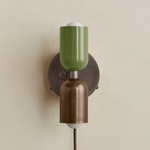 Up Down Plug-In Wall Sconce - Pewter Canopy / Reed Green Upper Shade