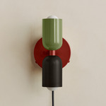 Up Down Plug-In Wall Sconce - Oxide Red Canopy / Reed Green Upper Shade