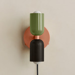 Up Down Plug-In Wall Sconce - Peach Canopy / Reed Green Upper Shade