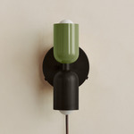 Up Down Plug-In Wall Sconce - Blackened Brass Canopy / Reed Green Upper Shade