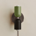 Up Down Plug-In Wall Sconce - Pewter Canopy / Reed Green Upper Shade